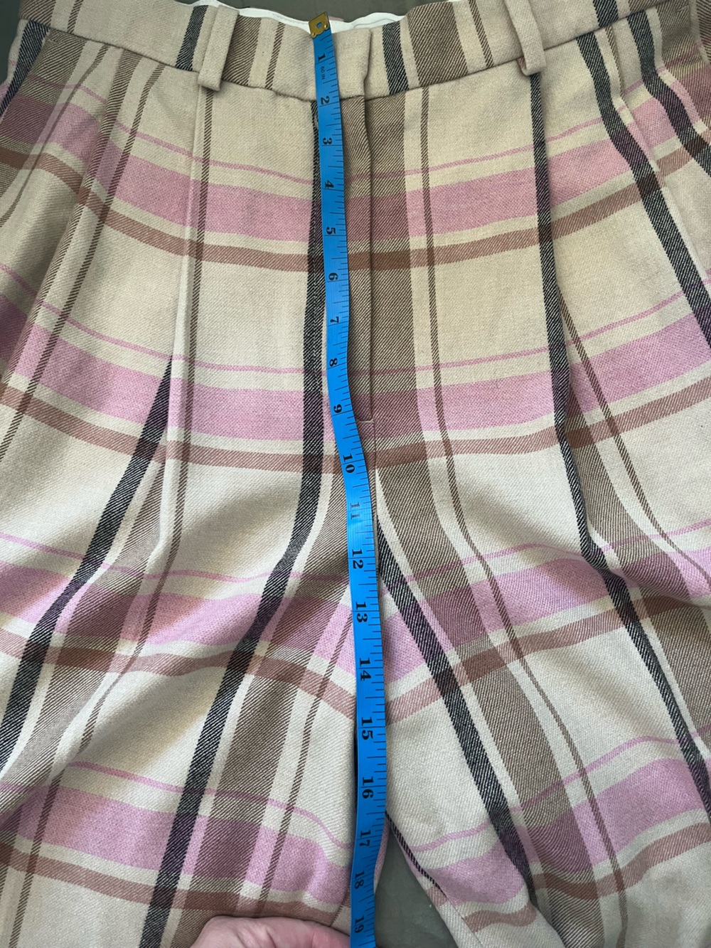 NWT COS High Rise Wide Leg Wool Blend Adjustable Waist Pink Plaid Trousers Sz 8 - Picture 14 of 16